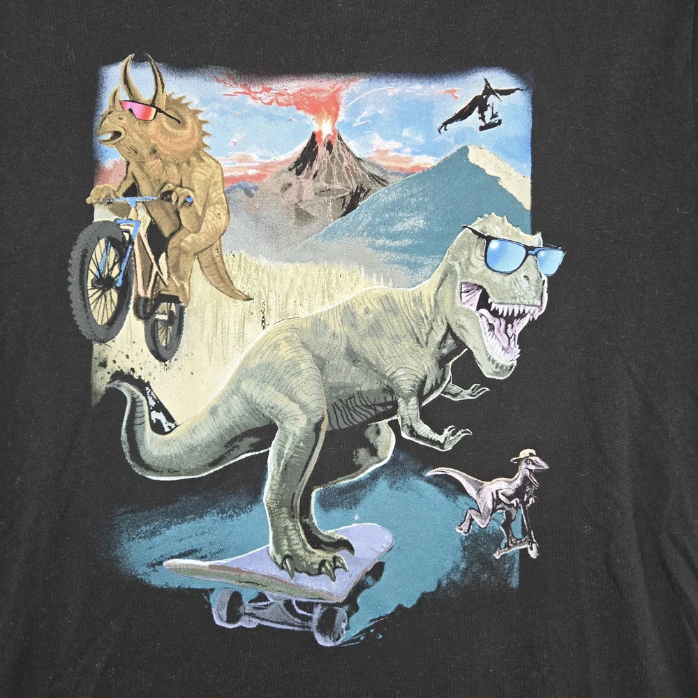 Old Navy Boys Black Dinosaur Soft‎ Washed Short Sleeve Casual Graphic Tee XXL